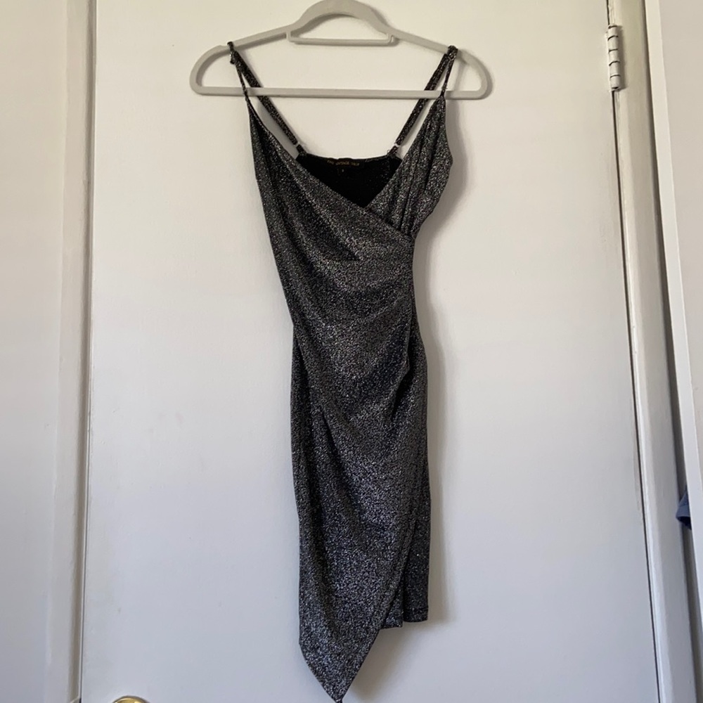 Rouched Sliver sparkle mini dress